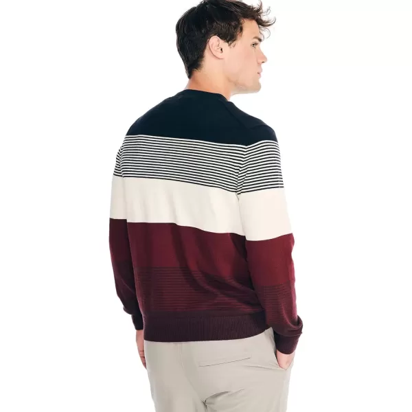 Nautica Mens Sustainably Crafted Crewneck SweatshirtNavtech Collection FallWinter 2024 Striped BurgundyNavy