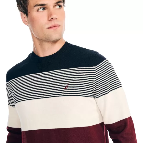 Nautica Mens Sustainably Crafted Crewneck SweatshirtNavtech Collection FallWinter 2024 Striped BurgundyNavy