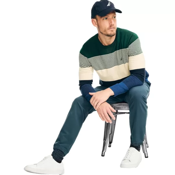 Nautica Mens Sustainably Crafted Crewneck SweatshirtNavtech Collection FallWinter 2024 Striped LimogesGreen