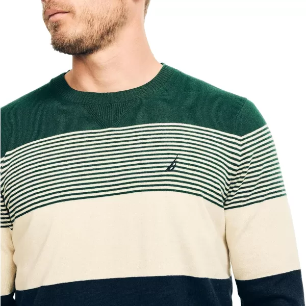 Nautica Mens Sustainably Crafted Crewneck SweatshirtNavtech Collection FallWinter 2024 Striped LimogesGreen