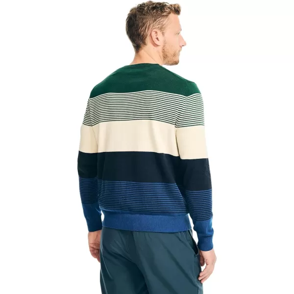 Nautica Mens Sustainably Crafted Crewneck SweatshirtNavtech Collection FallWinter 2024 Striped LimogesGreen