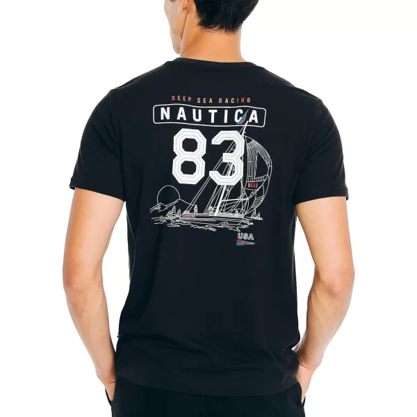 Nautica Mens Sustainably Crafted Deep Sea Racing Graphic TShirtTrue Black