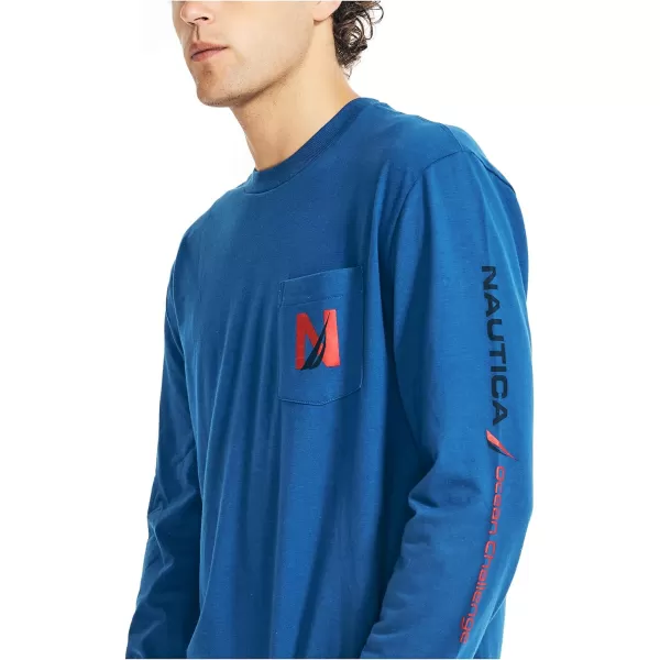 Nautica Mens Sustainably Crafted Graphic LongSleeve Pocket TShirtBright Cobalt