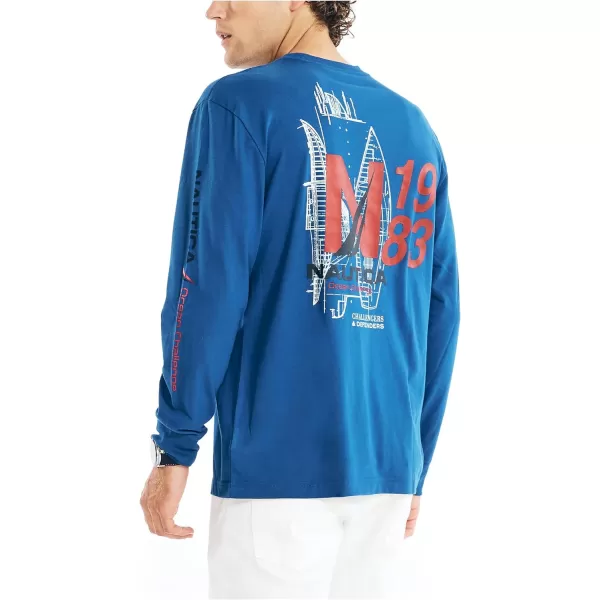 Nautica Mens Sustainably Crafted Graphic LongSleeve Pocket TShirtBright Cobalt