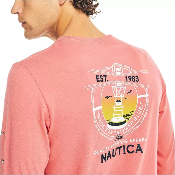 Nautica Mens Sustainably Crafted Graphic LongSleeve TShirtDreamy Coral