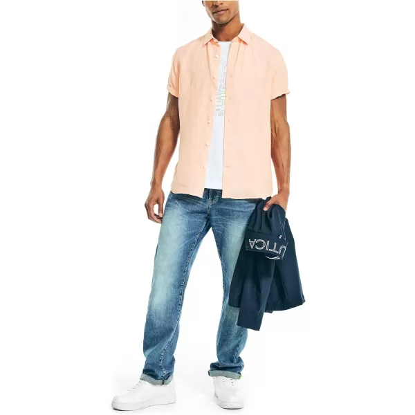 Nautica Mens Sustainably Crafted Linen ShortSleeve ShirtCoral Reef