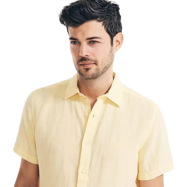 Nautica Mens Sustainably Crafted Linen ShortSleeve ShirtSun Shine