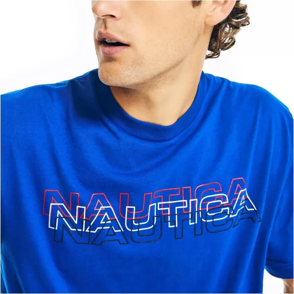 Nautica Mens Sustainably Crafted Logo Graphic TShirtBright Cobalt