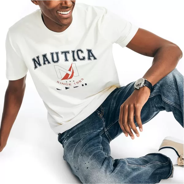 Nautica Mens Sustainably Crafted Logo Graphic TShirtSail Cream