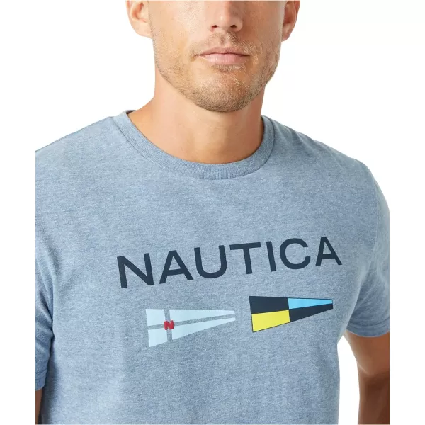 Nautica Mens Sustainably Crafted Logo Signal Flag Graphic TShirtDeep Anchor Heather