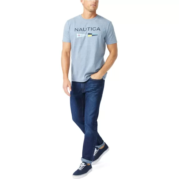 Nautica Mens Sustainably Crafted Logo Signal Flag Graphic TShirtDeep Anchor Heather