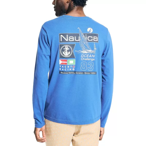 Nautica Mens Sustainably Crafted LongSleeve Graphic TShirtBright Cobalt