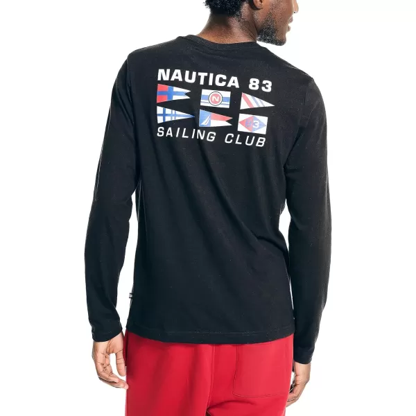 Nautica Mens Sustainably Crafted LongSleeve Graphic TShirtTrue Black