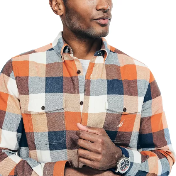 Nautica Mens Sustainably Crafted Plaid Flannel ShirtNautica Tan