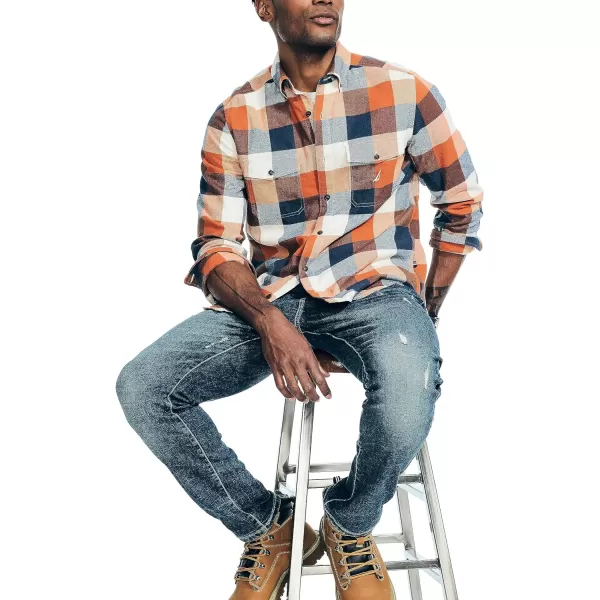 Nautica Mens Sustainably Crafted Plaid Flannel ShirtNautica Tan