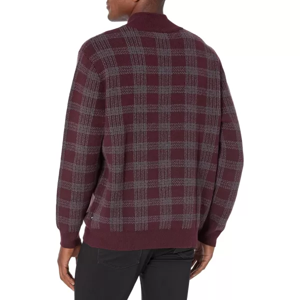 Nautica Mens Sustainably Crafted Plaid QuarterZip SweaterShipwreck Burgundy