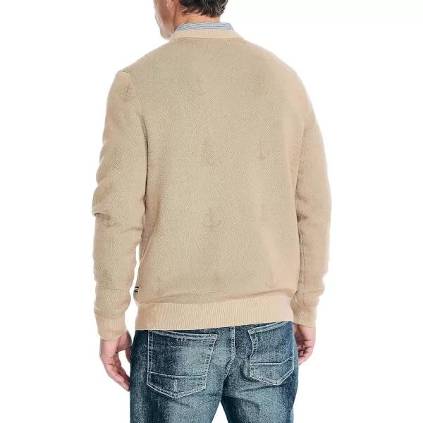 Nautica Mens Sustainably Crafted Printed Crewneck SweaterTannin