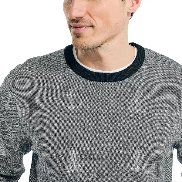 Nautica Mens Sustainably Crafted Printed Crewneck SweaterTrue Black