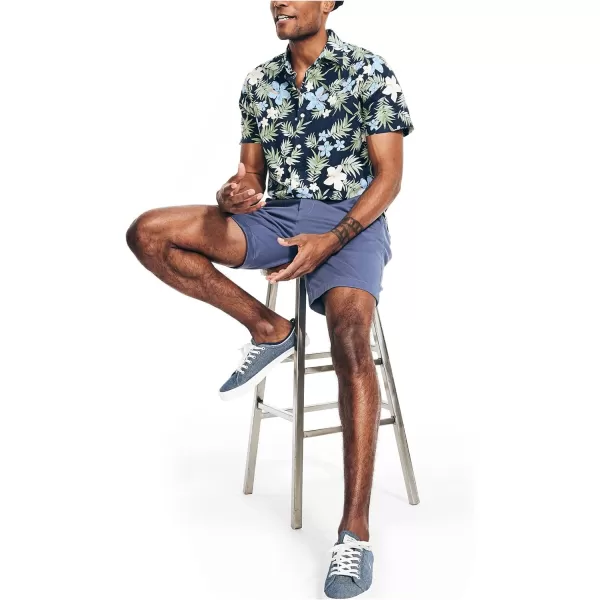 Nautica Mens Sustainably Crafted Printed Linen ShortSleeve ShirtNavy