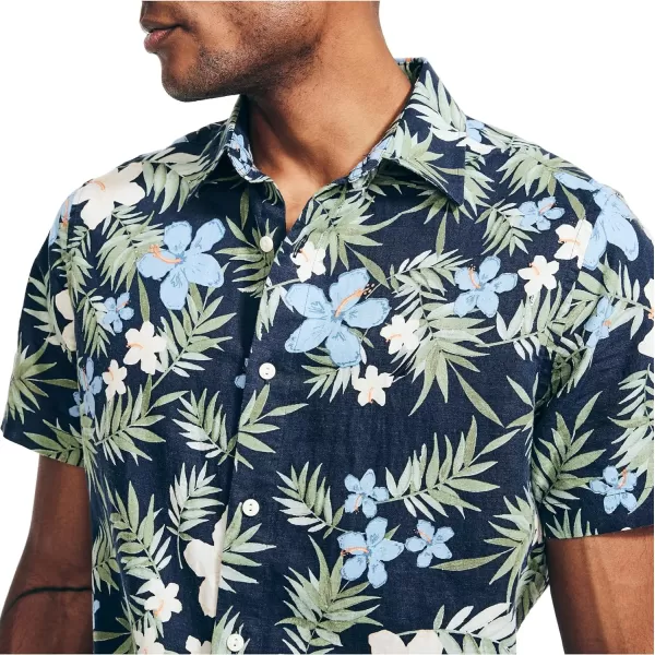 Nautica Mens Sustainably Crafted Printed Linen ShortSleeve ShirtNavy