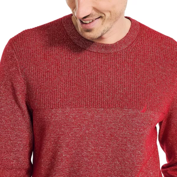 Nautica Mens Sustainably Crafted Textured Crewneck SweaterTango Red