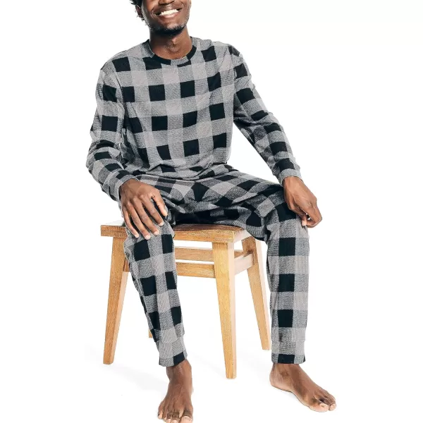 Nautica Mens Waffle Buffalo Plaid Pajama Pant SetStorm Grey