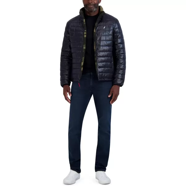 Nautica Mens Water Resistant Jacket Long Sleeve Zip Up Sherpa Lined Quilted Stretch CoatBlack Camo