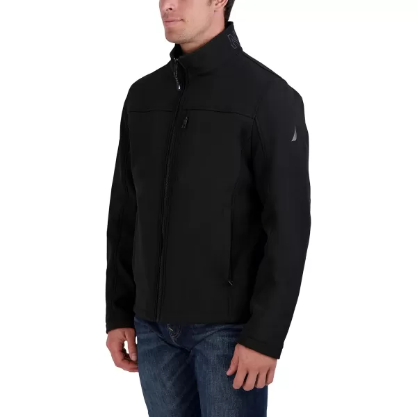 Nautica Mens Water Resistant Softshell Jacket Long Sleeve Color Block Zip Up CoatBlack