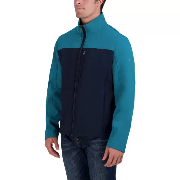 Nautica Mens Water Resistant Softshell Jacket Long Sleeve Color Block Zip Up CoatNavy