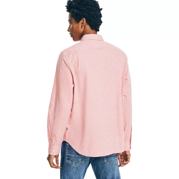 Nautica Mens Wrinkle Resistant Long Sleeve Button Front ShirtCheckered Coral