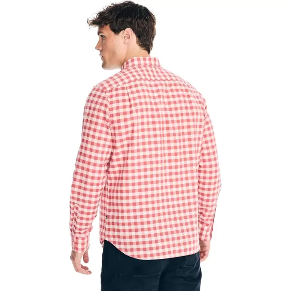 Nautica Mens Wrinkle Resistant Long Sleeve Button Front ShirtLarge Checkered Coral
