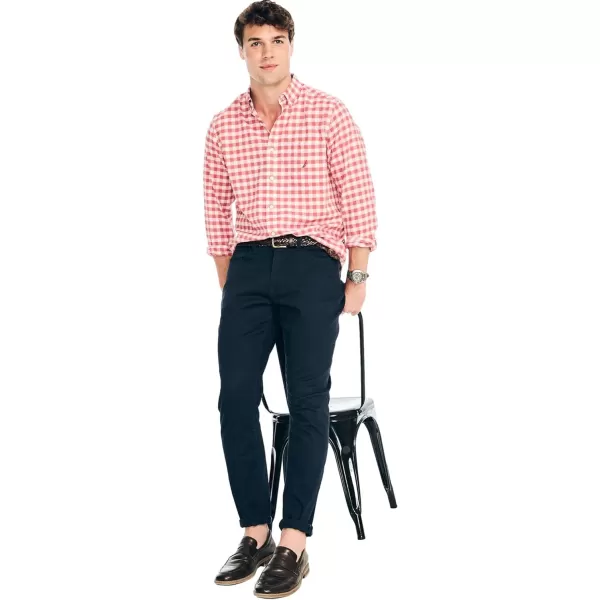 Nautica Mens Wrinkle Resistant Long Sleeve Button Front ShirtLarge Checkered Coral