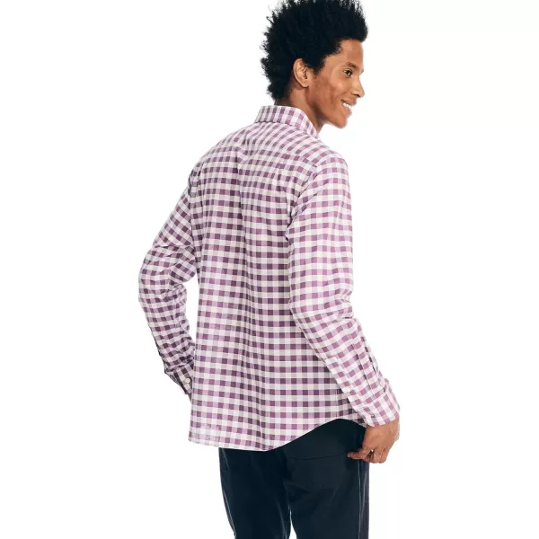 Nautica Mens Wrinkle Resistant Long Sleeve Button Front ShirtLarge Checkered Purple