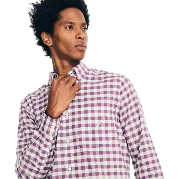 Nautica Mens Wrinkle Resistant Long Sleeve Button Front ShirtLarge Checkered Purple