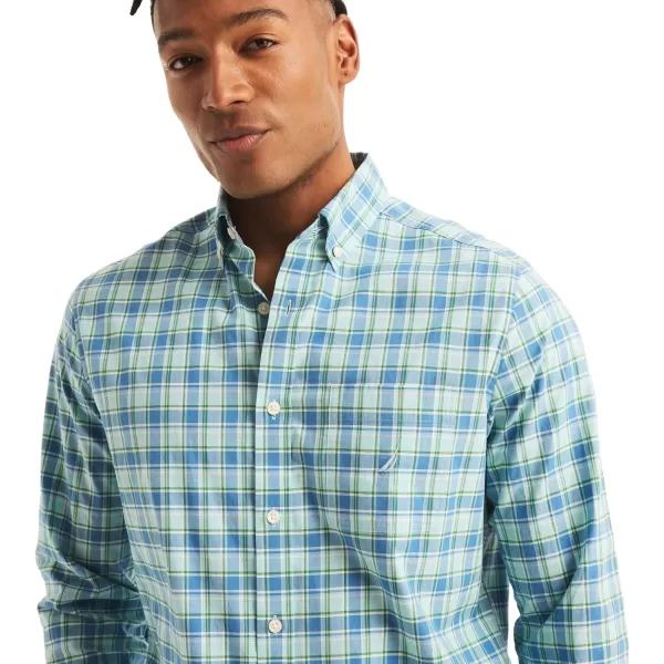 Nautica Mens Wrinkle Resistant Long Sleeve Button Front ShirtPlaid Antigua Surf