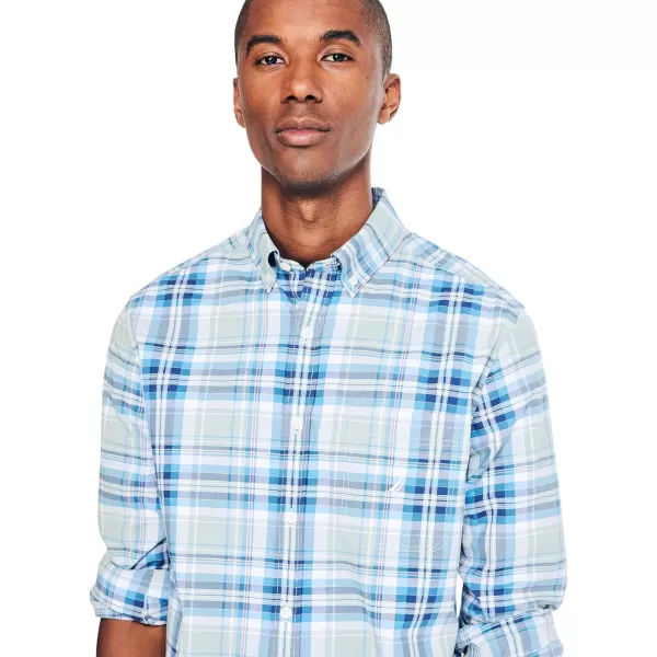 Nautica Mens Wrinkle Resistant Long Sleeve Button Front ShirtPlaid JadeFrost