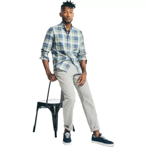 Nautica Mens Wrinkle Resistant Long Sleeve Button Front ShirtPlaid Sea Spray Heather