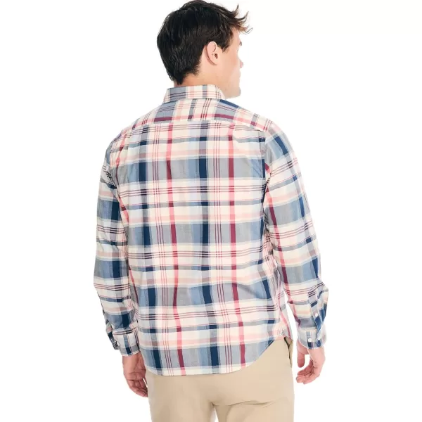 Nautica Mens Wrinkle Resistant Long Sleeve Button Front ShirtPlaid TanRedBlue