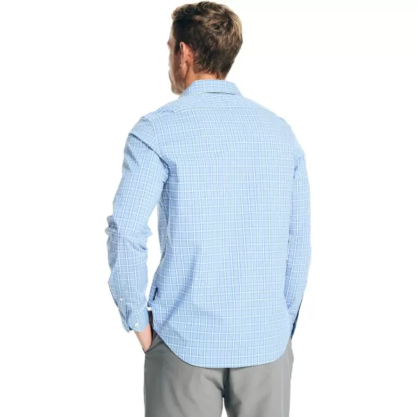 Nautica Mens Wrinkle Resistant Long Sleeve Button Front ShirtTattersall Dutch Blue