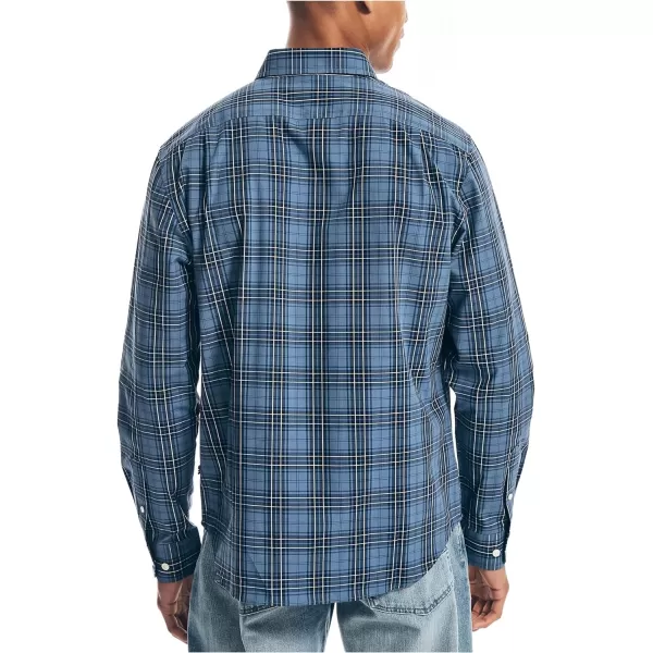 Nautica Mens WrinkleResistant Plaid Wear to Work ShirtEnsign Blue