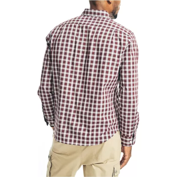 Nautica Mens WrinkleResistant Plaid Wear to Work ShirtShipwreck Burgundy