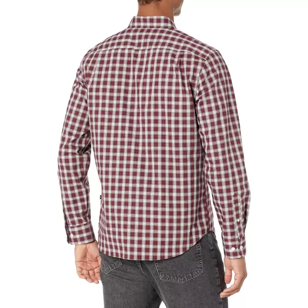 Nautica Mens WrinkleResistant Plaid Wear to Work ShirtShipwreck Burgundy