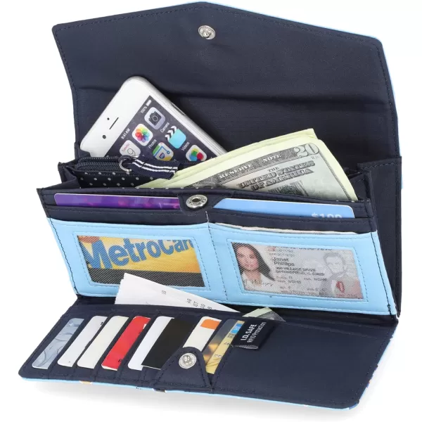 Nautica Money Manager RFID Womens Wallet Clutch Organizer Indigo BuffBlueRedWhite