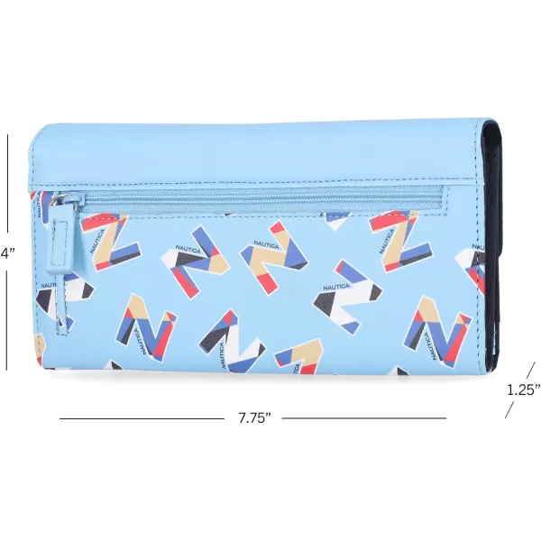 Nautica Money Manager RFID Womens Wallet Clutch Organizer Indigo BuffBlueRedWhite