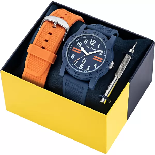 Nautica N83 Mens NAPATS306 Ayia Triada Blue Wheat PU Fiber Strap amp Orange Wheat PU Fiber Strap WatchNautica N83 Mens NAPATS306 Ayia Triada Blue Wheat PU Fiber Strap amp Orange Wheat PU Fiber Strap Watch