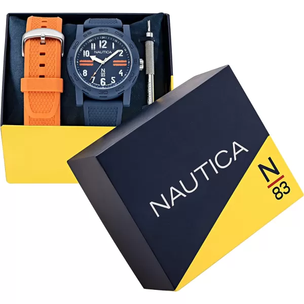 Nautica N83 Mens NAPATS306 Ayia Triada Blue Wheat PU Fiber Strap amp Orange Wheat PU Fiber Strap WatchNautica N83 Mens NAPATS306 Ayia Triada Blue Wheat PU Fiber Strap amp Orange Wheat PU Fiber Strap Watch