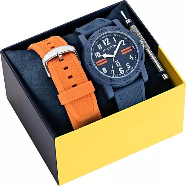 Nautica N83 Mens NAPATS306 Ayia Triada Blue Wheat PU Fiber Strap amp Orange Wheat PU Fiber Strap WatchNautica N83 Mens NAPATS306 Ayia Triada Blue Wheat PU Fiber Strap amp Orange Wheat PU Fiber Strap Watch