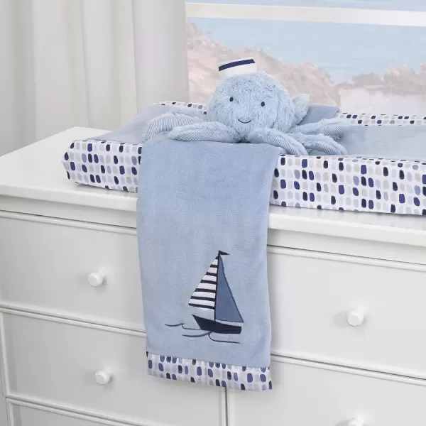 Nautica Nautical Adventure Blue Super Soft Coral Fleece Sailboat Baby Blanket Light Blue Navy Grey WhiteNautical Adventure