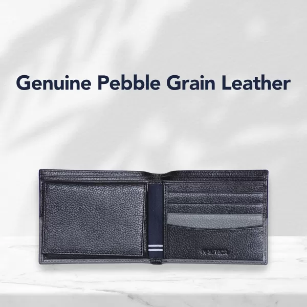 Nautica Pebble TwoTone Leather WalletNautica Pebble Twotone Leather Bifold Wallet BlackGrey