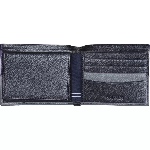 Nautica Pebble TwoTone Leather WalletNautica Pebble Twotone Leather Bifold Wallet BlackGrey